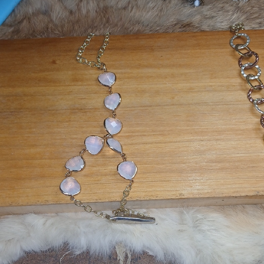Gold-Plated Pink Stone Pendant Necklace - Women Jewelry